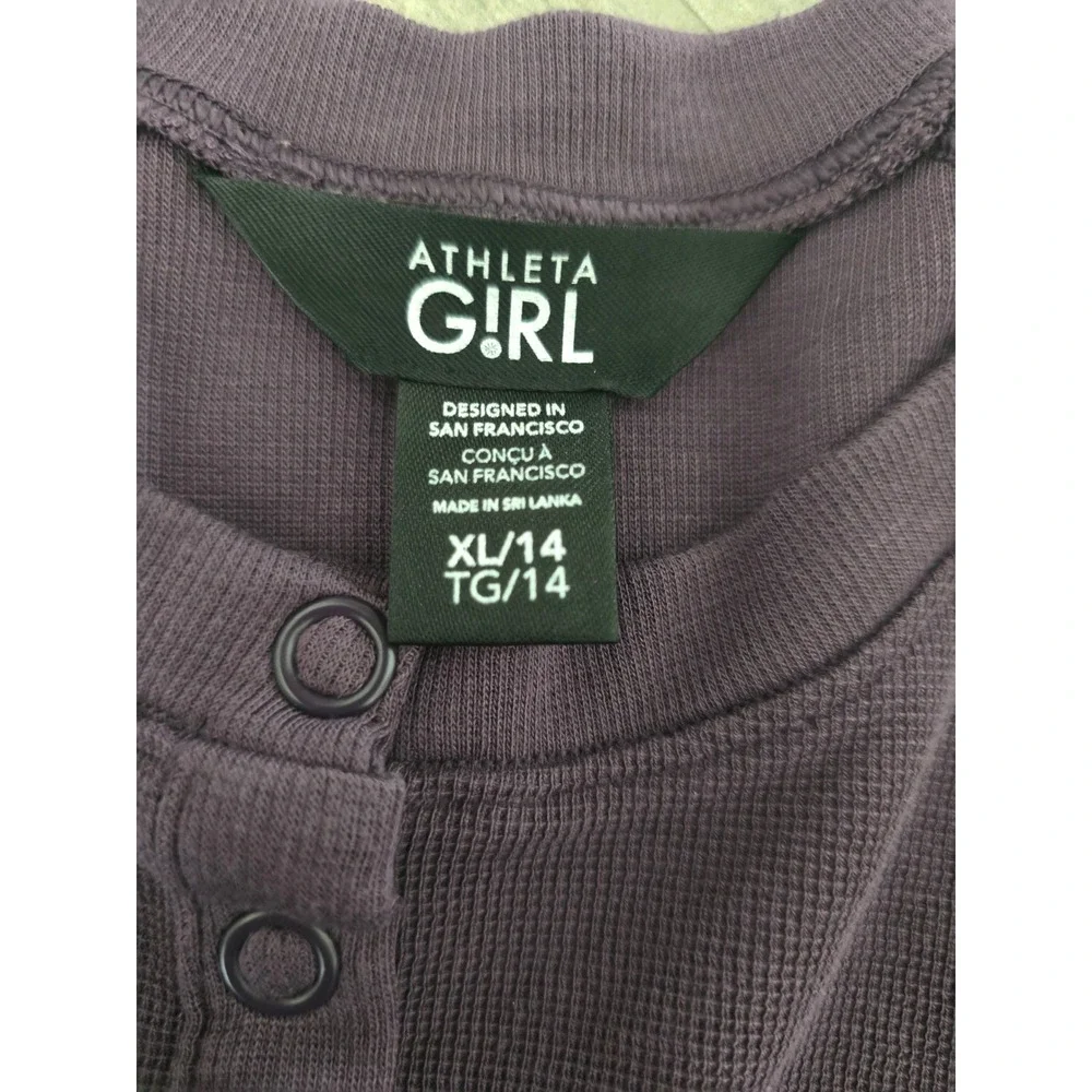 Athleta Girl Wander Waffle Purple Top Henley Long Sleeve‎ Shirt XL/14